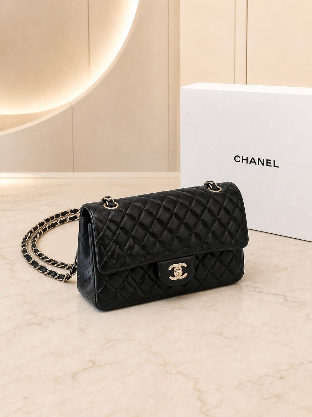 Chanel Classic Medium Black Quilted Lambskin Flap Bag - Picture 5 of 6